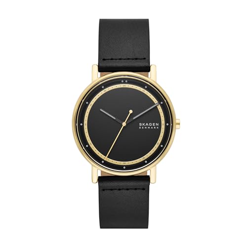 Skagen Men's Gold & Black Leather Band Watch