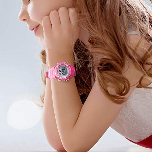 Pink Kids Digital Sports Waterproof Watches with Alarm