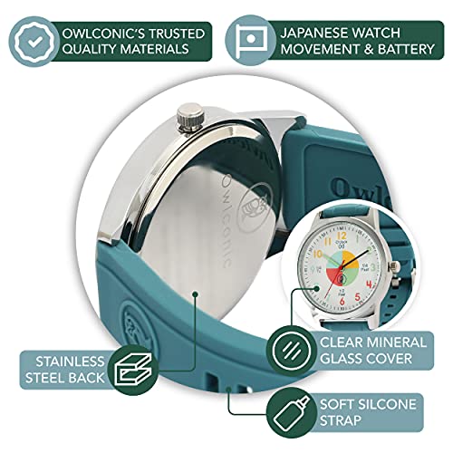 Teal Green Owlconic Kids Analog Watch for Ages 7-12