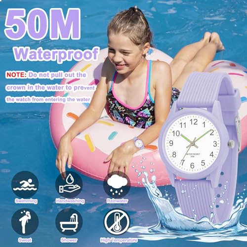 TENOCK Girls 50M Waterproof Analog Kids Watch Purple