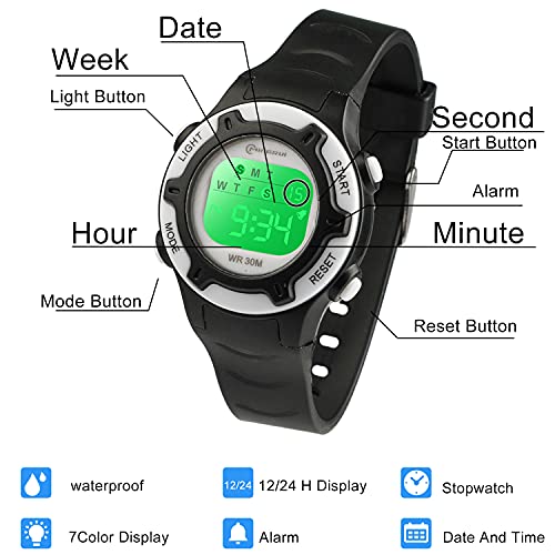 Edillas Kids Digital Watches with 7 Colors Light