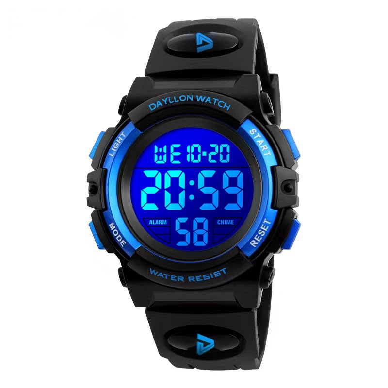 Kid's Black Blue Digital Sports Watch 50M Waterproof