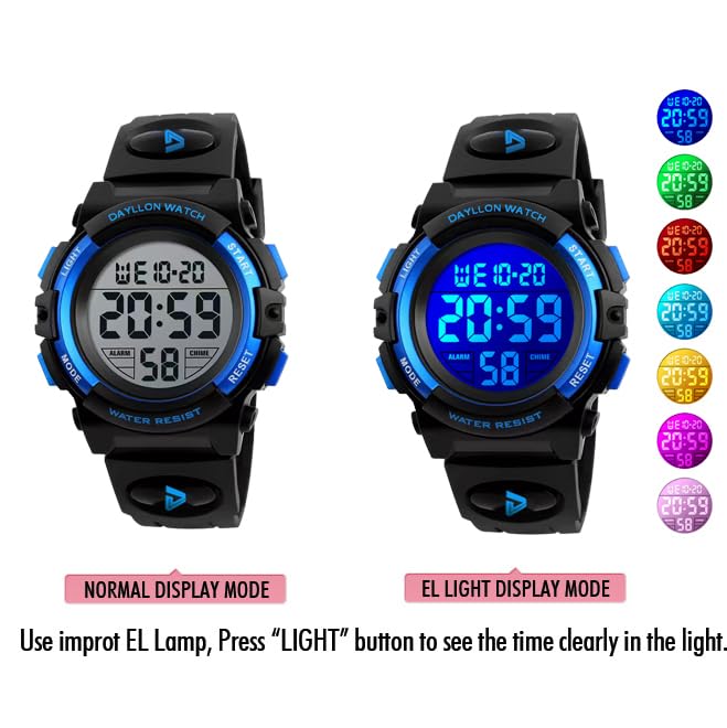Kid's Black Blue Digital Sports Watch 50M Waterproof