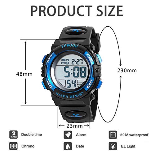 YFWOOD Kids Waterproof Digital Watch with Silicone Band