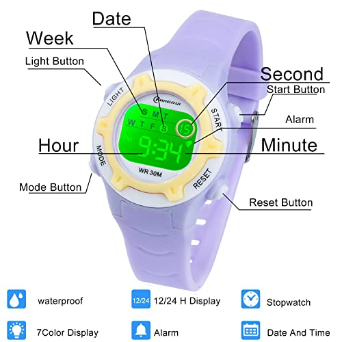 Kid's Digital Watches: Waterproof, Multifunctional, Ages 4-15
