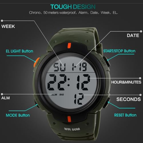 CakCity Digital Sports Watch - Large Face Military