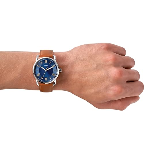 Fossil Men's Copeland Stainless Steel Leather Watch, Silver