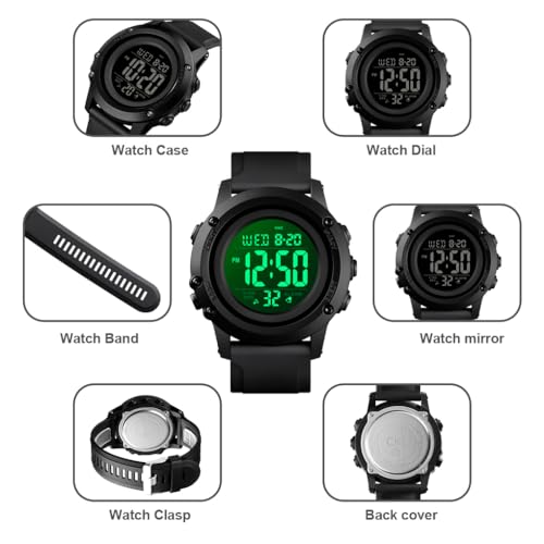 Men's Large Face Waterproof Sports Watch with Alarm