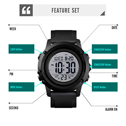 Men's Large Face Waterproof Sports Watch with Alarm