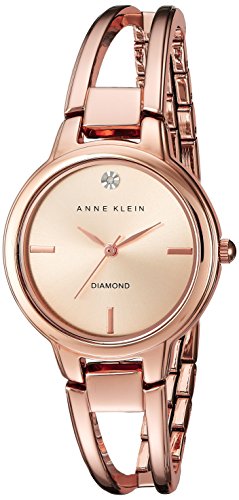 Anne Klein Rose Gold-Tone Bangle Watch with Diamonds