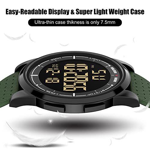 Army Green Ultra-Thin Digital Sports Watch for Men & Women