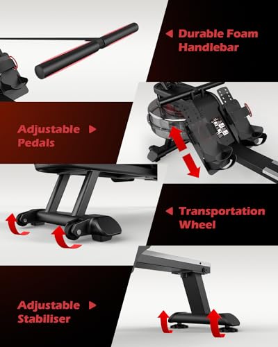 Foldable Water Rowing Machine with Bluetooth and Monitor
