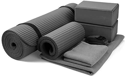 BalanceFrom 7-Piece Yoga Set - Gray, 1/2"-Thick Mat