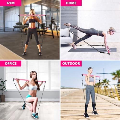 Pilates Bar Kit with Resistance Bands - Pink