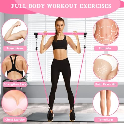 Pilates Bar Kit with Resistance Bands - Pink