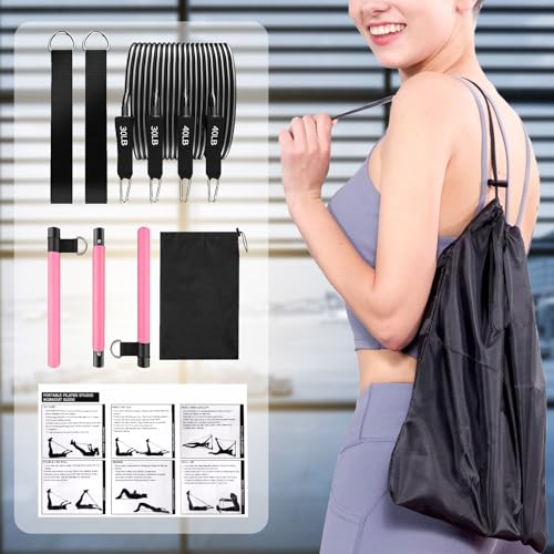 Pilates Bar Kit with Resistance Bands - Pink