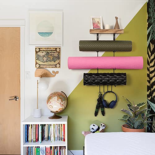 Bikoney Yoga Mat Holder Wall Mount with Floating Shelves