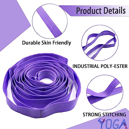Non-Elastic Yoga Strap with Loops, Workout Guide - Purple