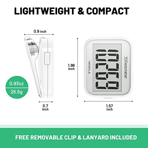 NESKLA 3D Pedometer: Simple Step Counter, Large Display