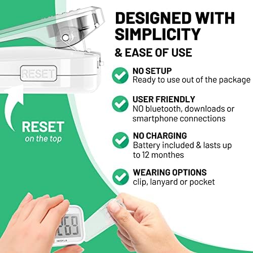 NESKLA 3D Pedometer: Simple Step Counter, Large Display