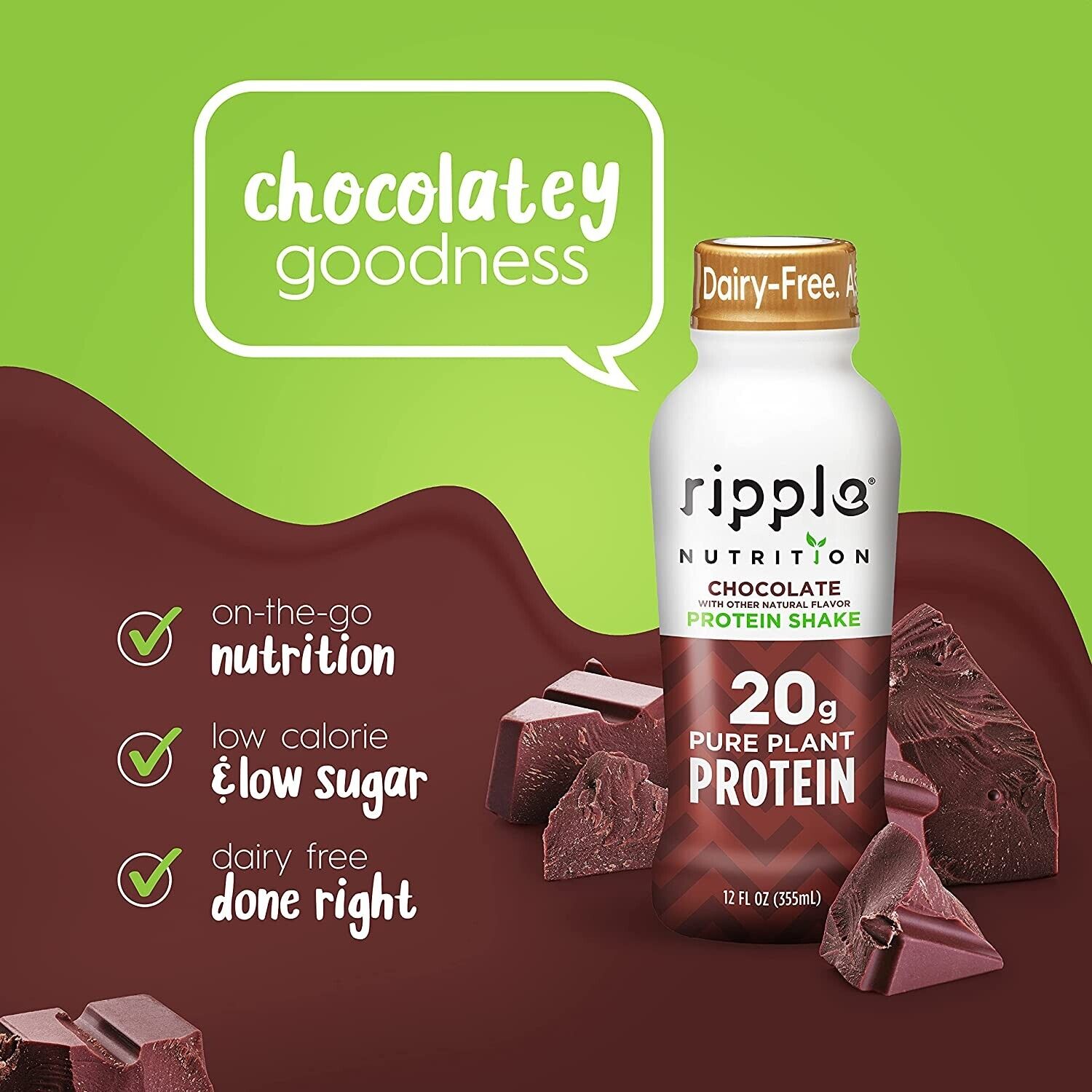 Ripple Chocolate Nutrtion Protein shake 12 oz ( Pack of 4 )