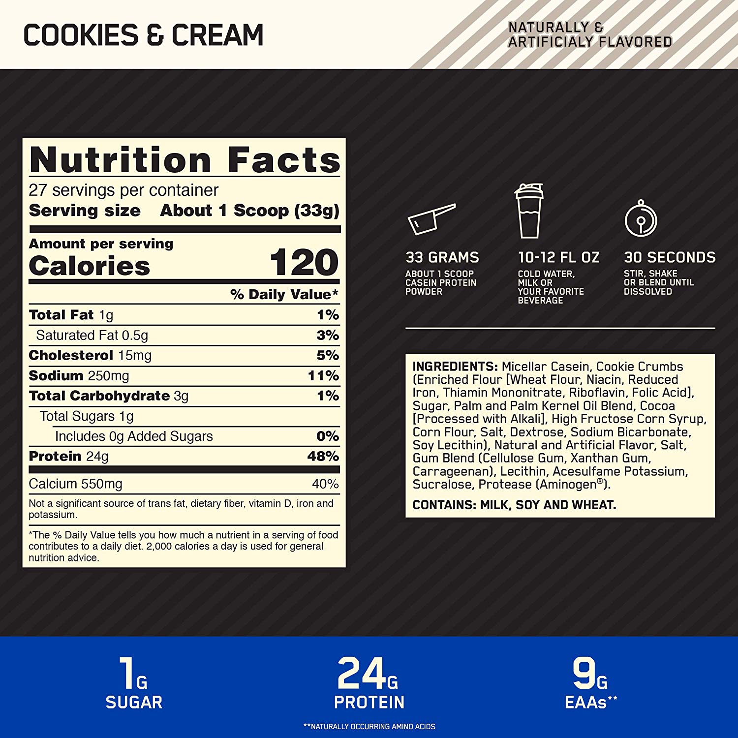 Cookies & Cream Casein Protein Powder - 2lb