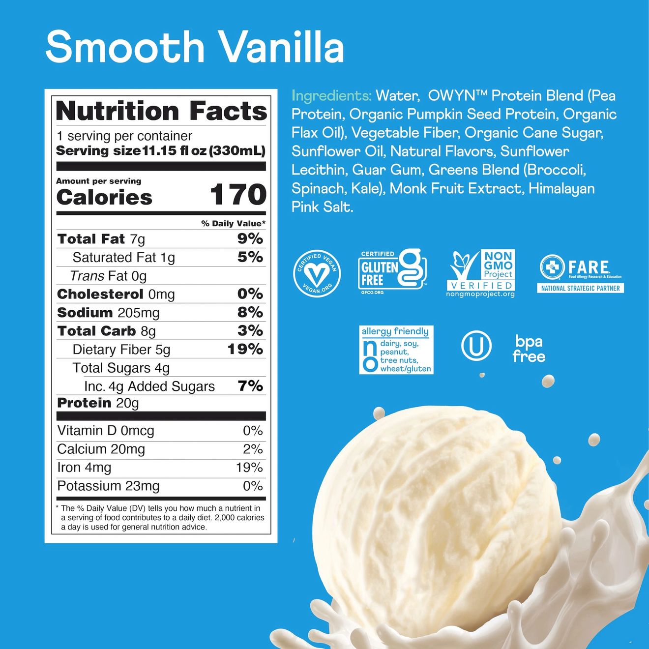 OWYN Protein Nutrition Shake, Smooth Vanilla, 4 Ct