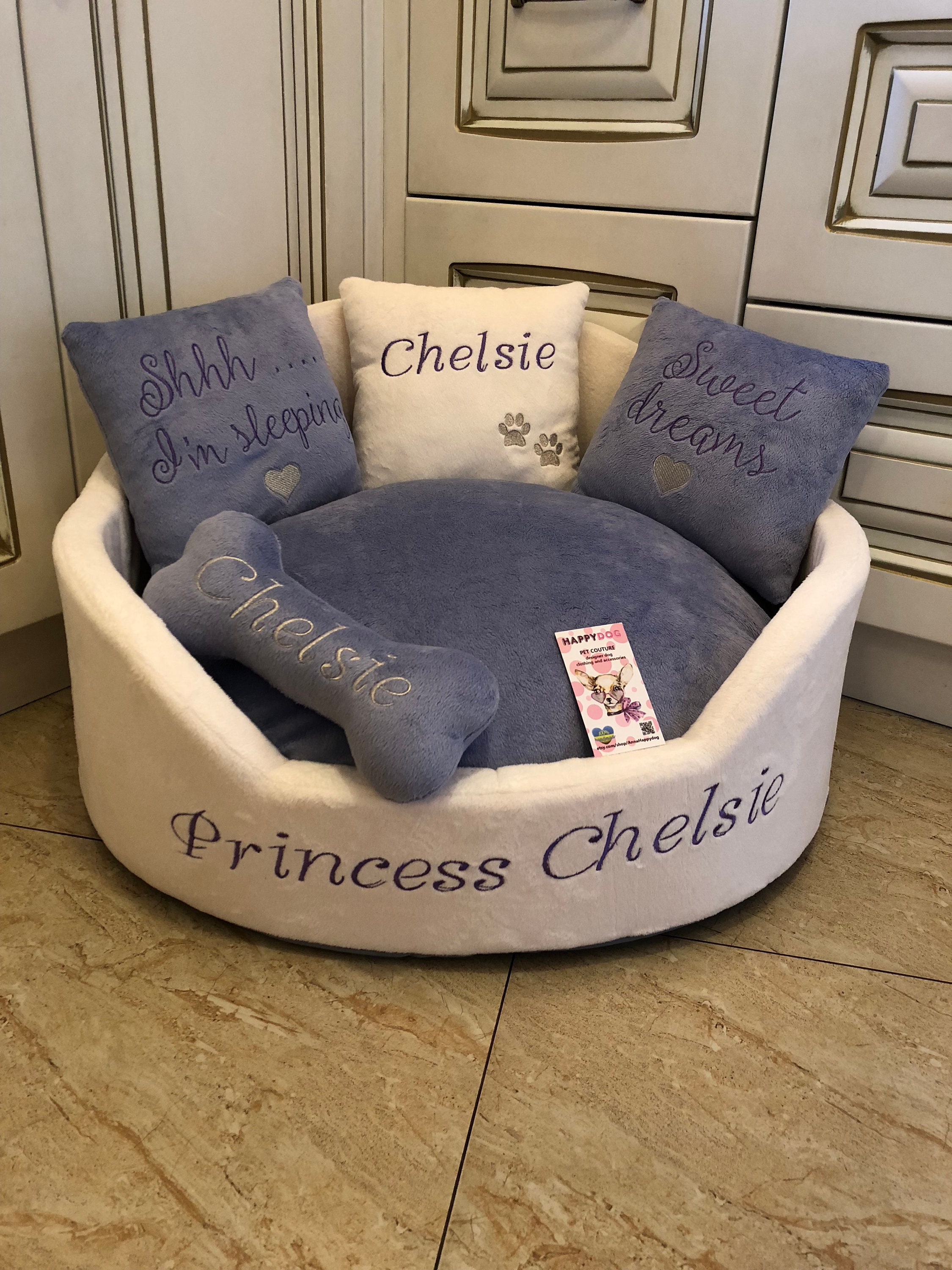 Personalized Luxury Lavender Dog Bed