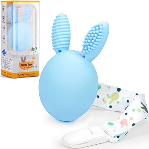 Blue Bunny Teething Rattle & Toothbrush Toy