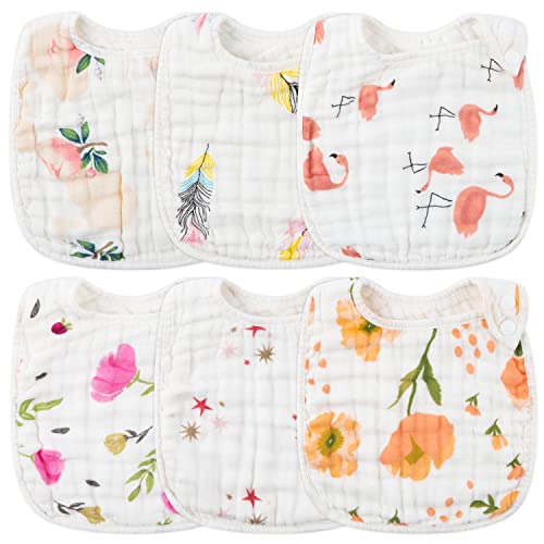 6-Pack Muslin Cotton Baby Bibs with Snap Closure