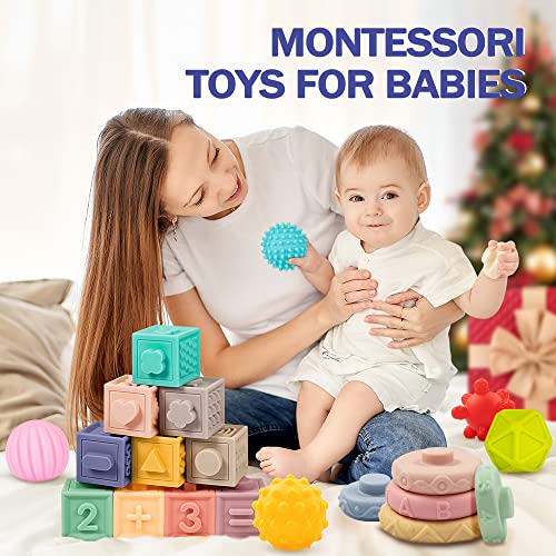 Montessori Baby Toy Set: Stacking Blocks, Teething Toys & Sensory Balls