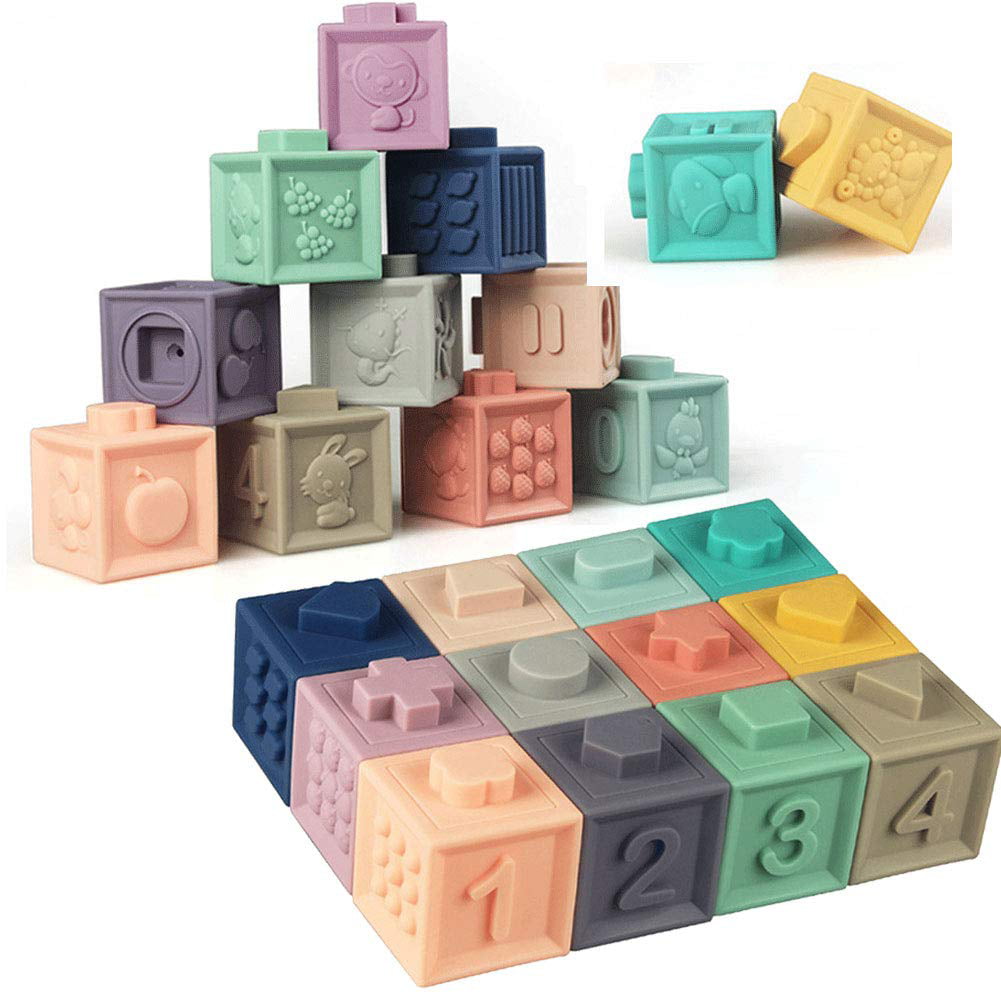 12pc Soft Baby Blocks with Numbers & Animals