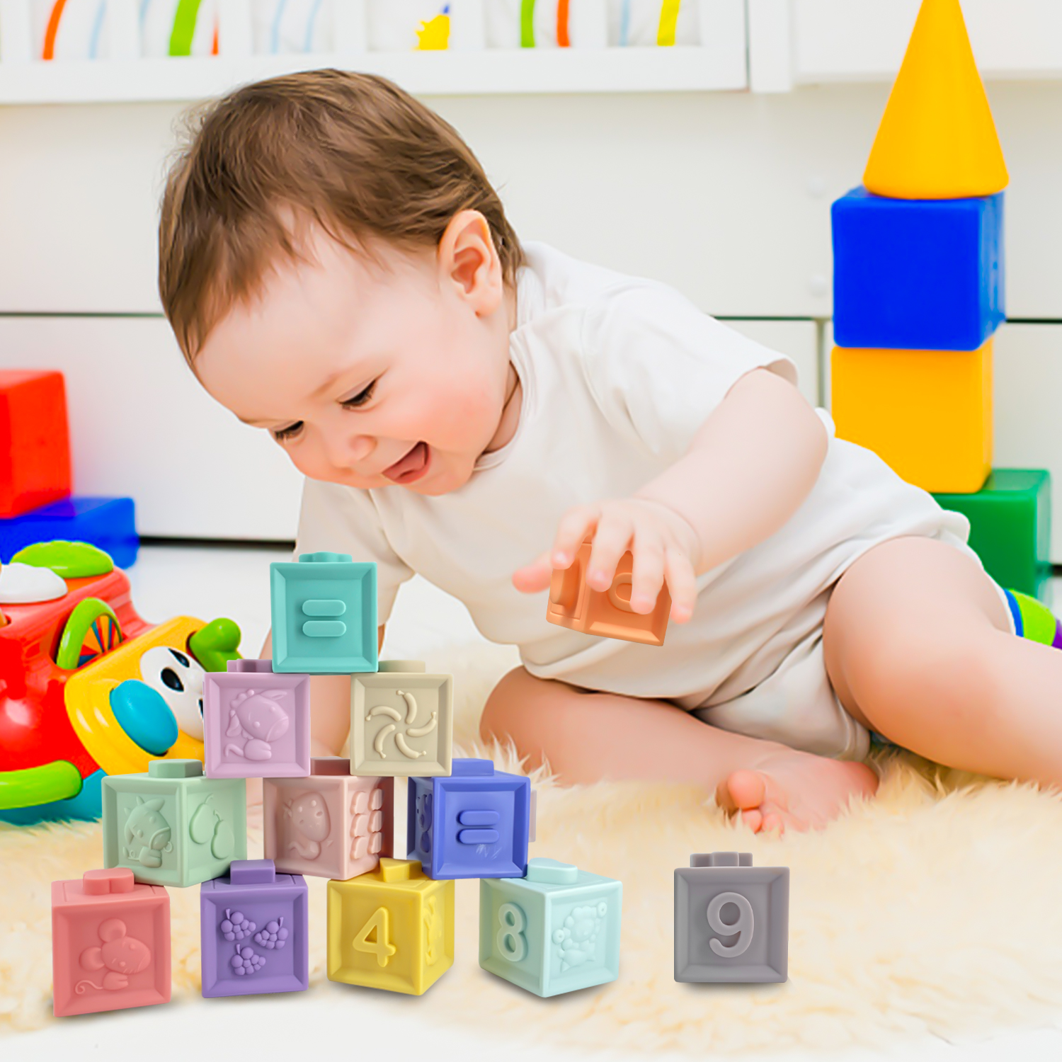 12-Piece Baby Blocks with Teething & Stacking Fun