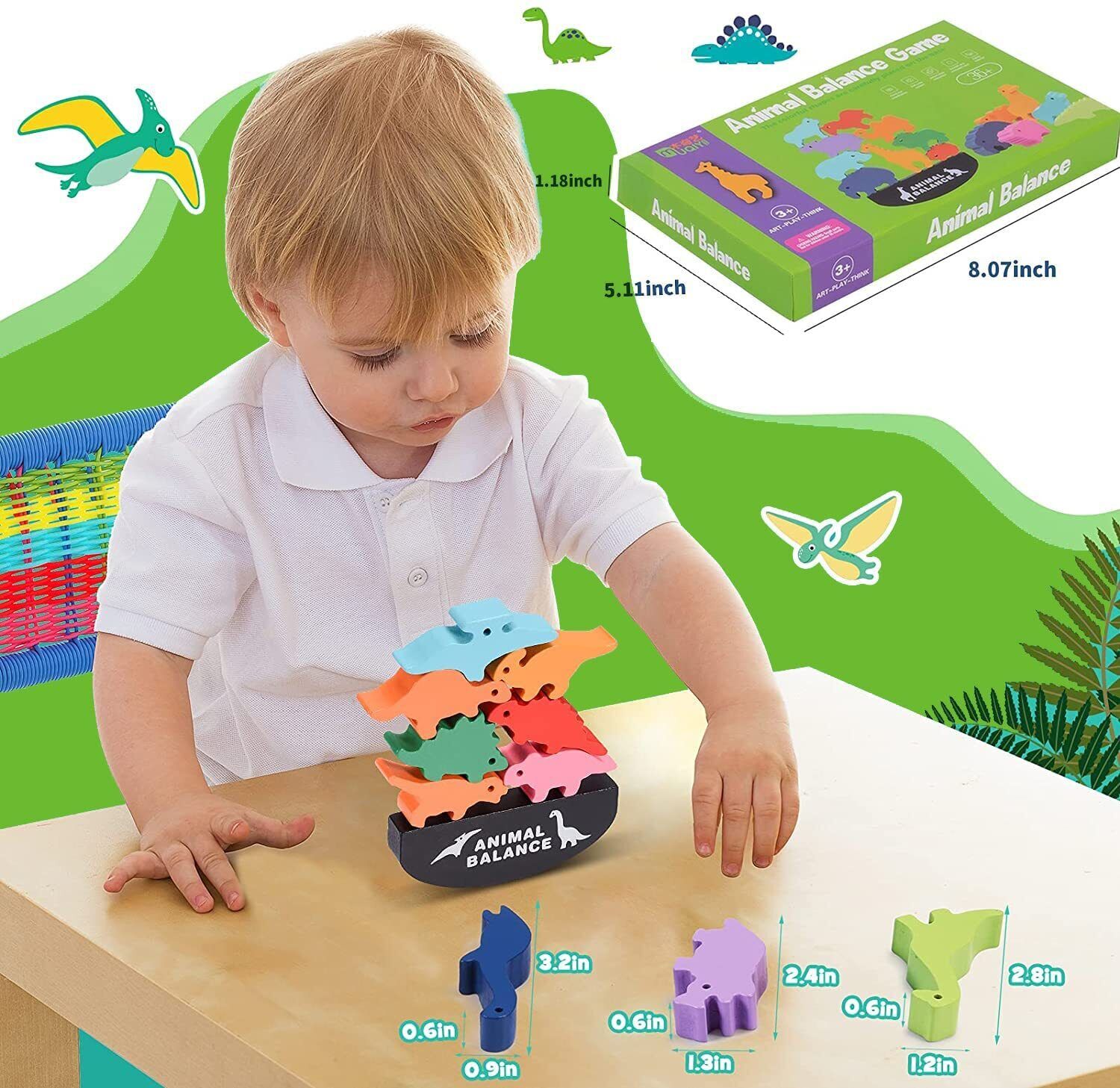 Dino Balance Stacking Wood Blocks for Toddlers