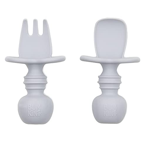 Silicone Baby Fork and Spoon Set - Gray