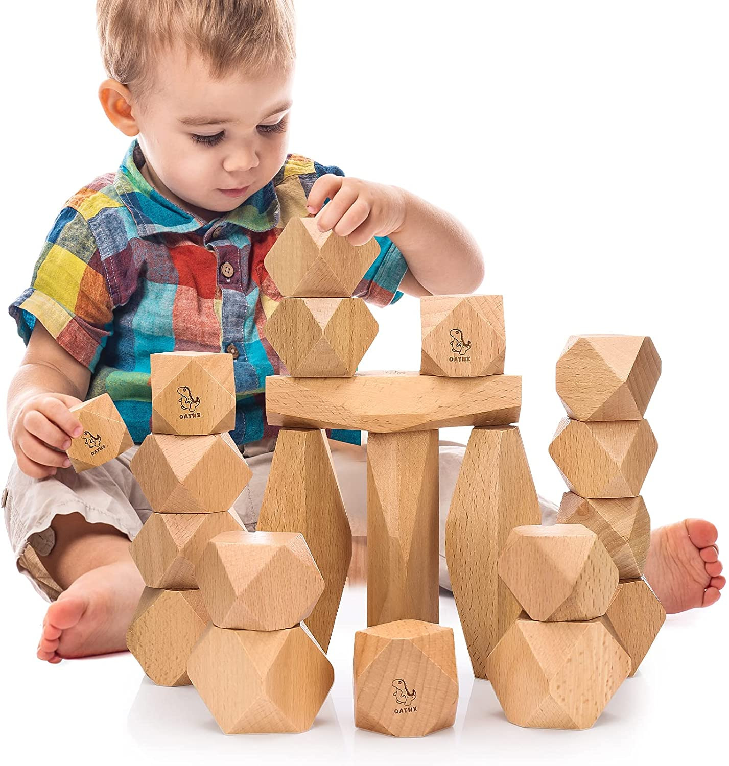 Montessori Wooden Stacking Rocks for Building Balancing