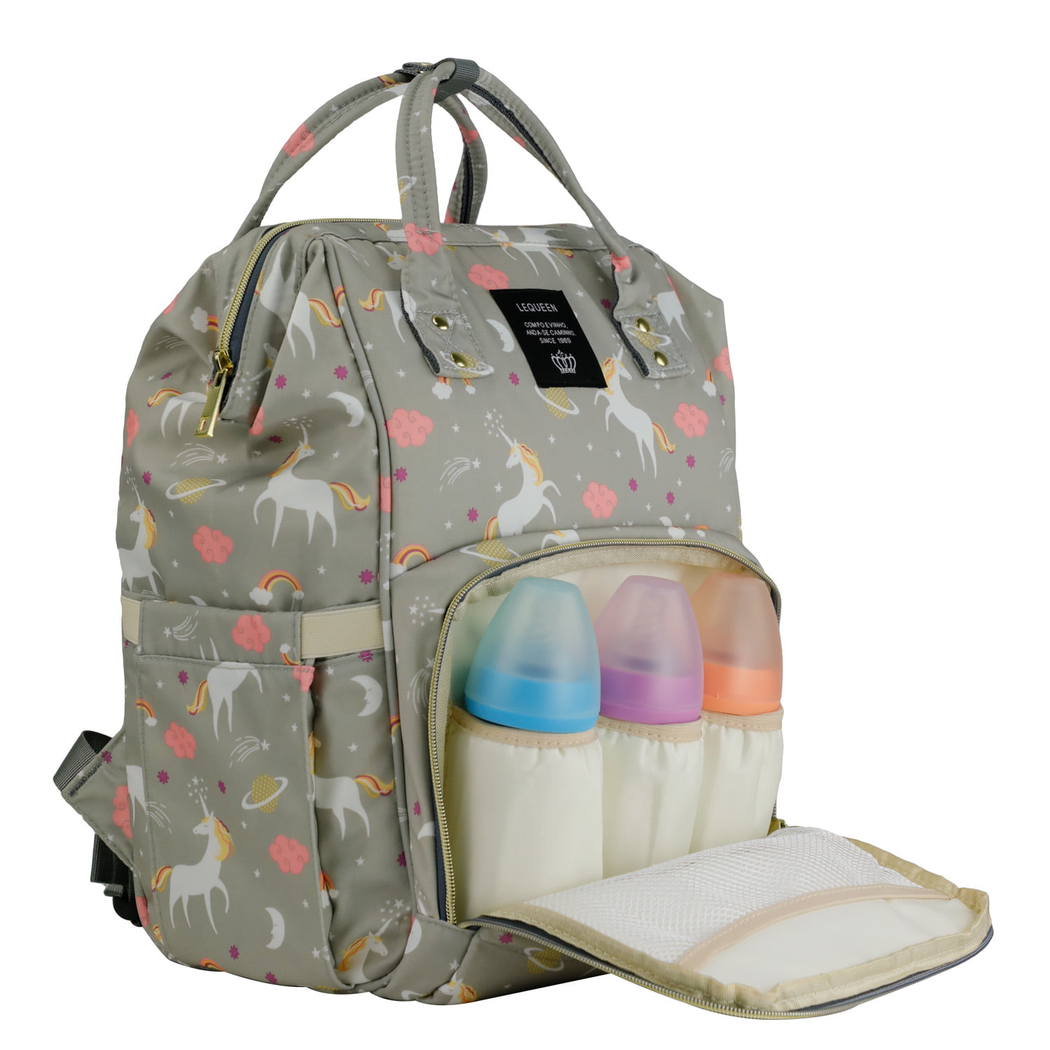 LEQUEEN Waterproof Baby Diaper Backpack - Light Gray