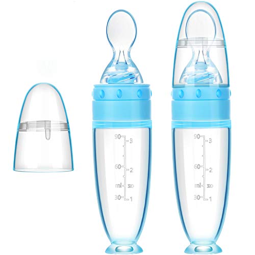 Silicone Baby Spoons with Standing Base (Blue)