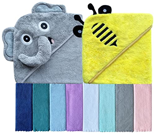 Baby Hooded Towel and Washcloth Set - Yellow/Grey