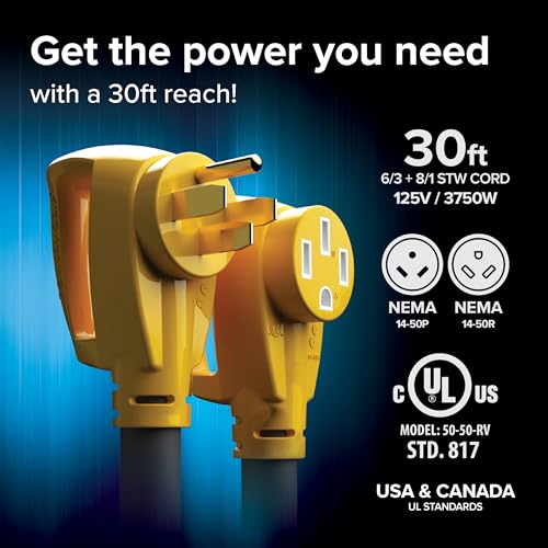 Camco 30-Ft 50 Amp RV Extension Cord - Superior Quality