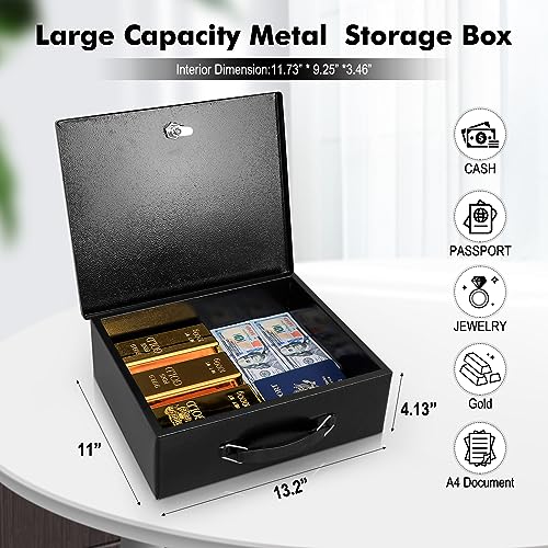 Fireproof Document Box with Key Lock for Valuables