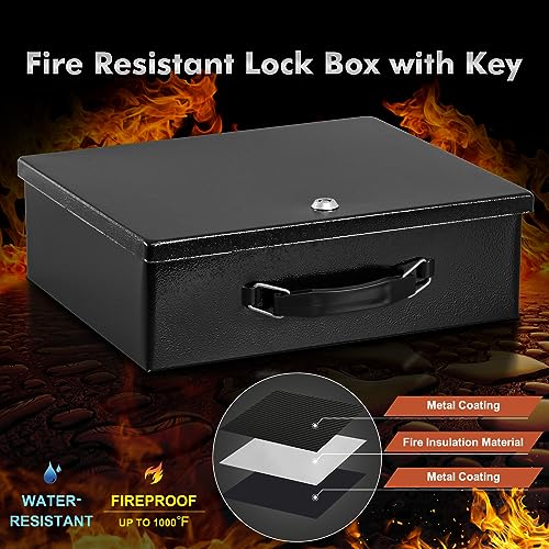 Fireproof Document Box with Key Lock for Valuables