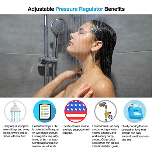 Adjustable Brass RV Water Pressure Regulator with Gauge
