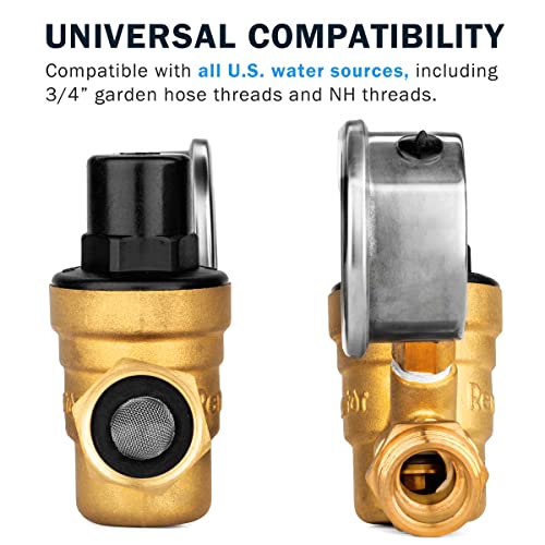 Adjustable Brass RV Water Pressure Regulator with Gauge