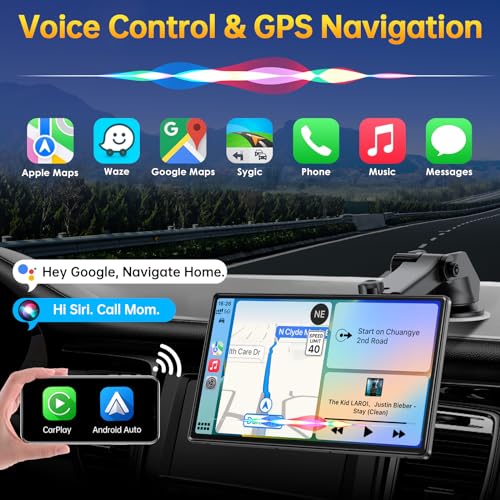 Jataza 9" Wireless CarPlay Android Auto Screen with GPS