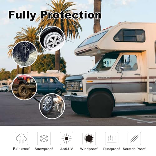 Universal RV Tire Covers 4 Pack, Black, 23-25.75