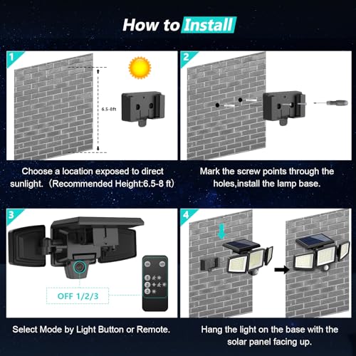 Solar Outdoor Security Lights with Remote Control (2 Pack)