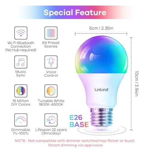 Linkind RGBTW Smart Light Bulbs for Alexa & Google