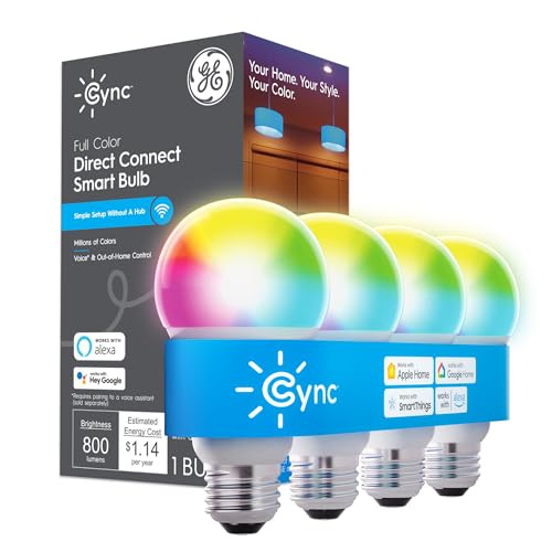 GE CYNC Color Changing Smart LED Light Bulbs with Matter Compatibility, Bluetooth/Wi-Fi, Alexa/Google Home (4 pk)