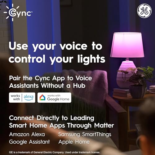 GE CYNC Color Changing Smart LED Light Bulbs with Matter Compatibility, Bluetooth/Wi-Fi, Alexa/Google Home (4 pk)